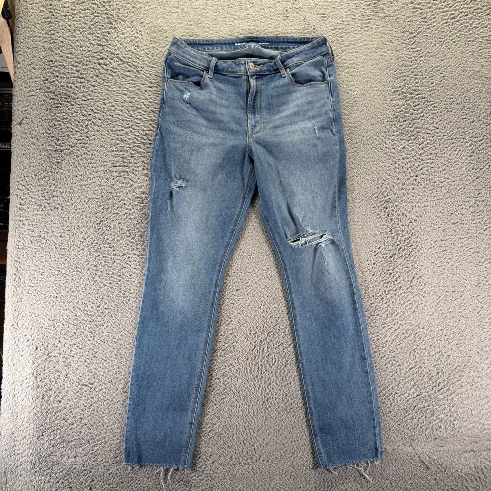 Old Navy Wow Jeans Womens 12 Blue Cotton Denim Straight Distressed Faded Stretch